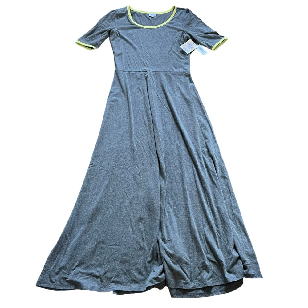 NWT LuLaRoe Anna Dress Gray Lime Green Maxi Dress Scoop Neck Women's size XL
